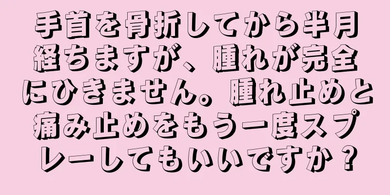 手首を骨折してから半月経ちますが、腫れが完全にひきません。腫れ止めと痛み止めをもう一度スプレーしてもいいですか？